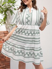 Mulvari Vestido con estampado geométrico de cuello notch - Multicolor - Ver 4