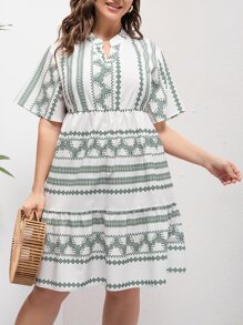 Mulvari Vestido con estampado geométrico de cuello notch - Multicolor - Ver 5