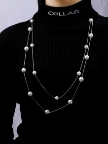 Vòng cổ nhiều lớp trang trí ngọc trai giả - Nhiều màu - Xem 1