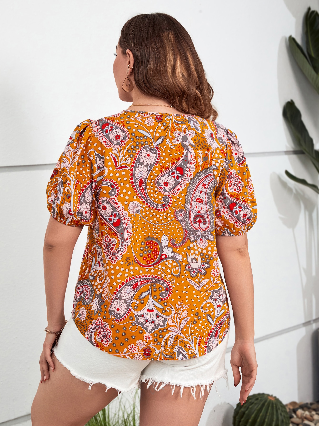 Paisley Print Puff Sleeve Top main image 1