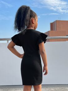 SHEIN Đầm Gái Xù Hoạt hình Lá thư Giải trí - màu đen - Xem 2
