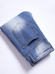 Men Ripped Zipper Pocket Jeans - Medium Wash - View 3