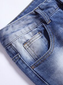 Men Ripped Zipper Pocket Jeans - Medium Wash - View 4