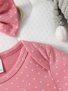 寶寶女孩圓點和卡通圖案連體衣配飾頭帶 - 粉色 - 查看 3