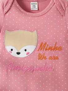 寶寶女孩圓點和卡通圖案連體衣配飾頭帶 - 粉色 - 查看 6