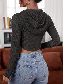 SHEIN EZwear 連帽華夫格編織短款運動衫