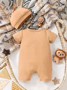 SHEIN Đứa bé trai Hoạt hình Sư tử Đồ họa Romper & Mũ - Nhiều màu - Xem 2