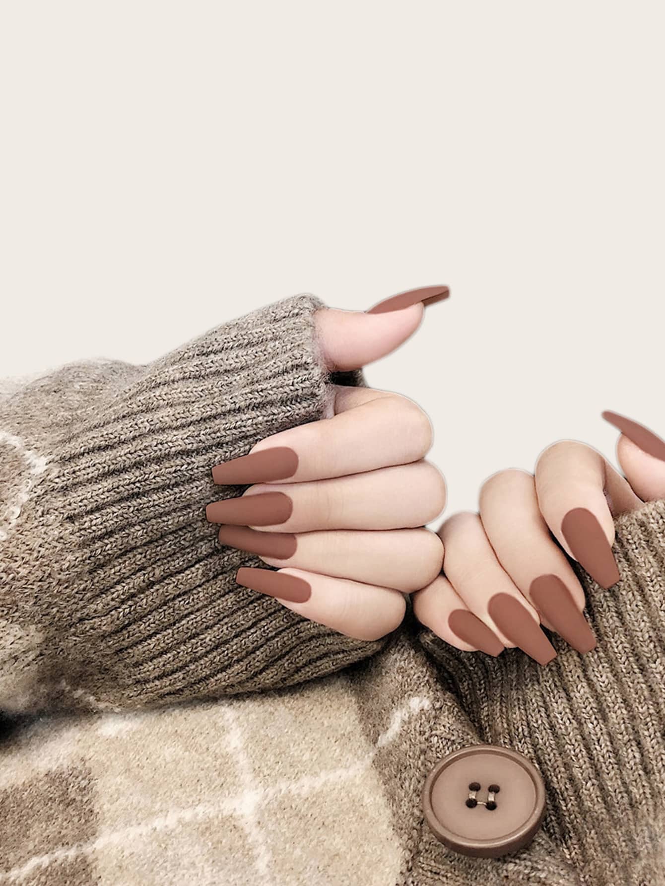 YTJ 24pcs/Set Elegant And Graceful Frosted Style Coffin Shape Solid Color Matte Nail Tips With Jelly Gel And Nail File, Suitable For Outdoor Activities, Leisure, Entertainment, Parties, Dance Parties And Daily Wear Press On Nails Nail Supplies - Coffee Brown - View 1