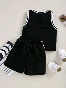 Bộ đồ thể thao thường ngày cho bé trai, áo và quần short. - màu đen - Xem 2