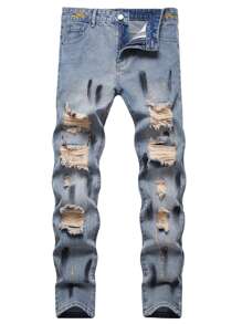 Men Ripped Jeans - Light Wash - View 1