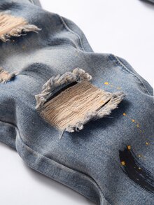 Men Ripped Jeans - Light Wash - View 4