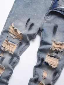 Men Ripped Jeans - Light Wash - View 6