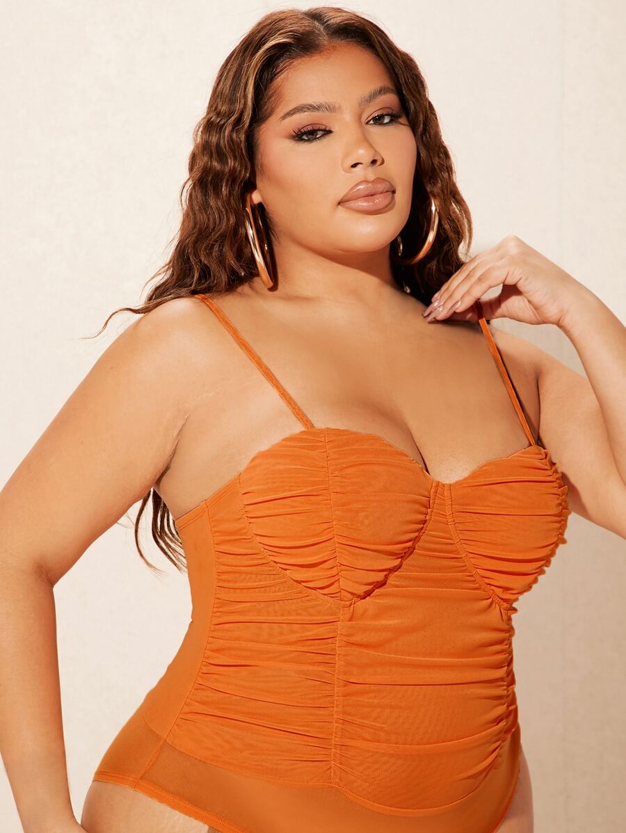 SHEIN SXY 大碼褶邊緊身吊帶連體衣