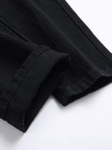 男士破洞磨边漂白洗水牛仔裤 - 黑色 - 查看 3