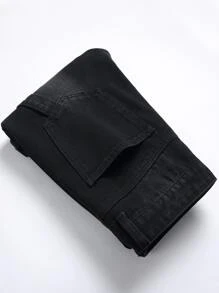 男士破洞磨边漂白洗水牛仔裤 - 黑色 - 查看 4