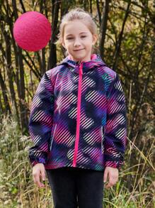 SHEIN Toddler Girls Striped Print Zip Up Jacket - Multicolor - View 1