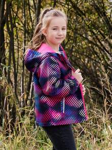 SHEIN Toddler Girls Striped Print Zip Up Jacket - Multicolor - View 3