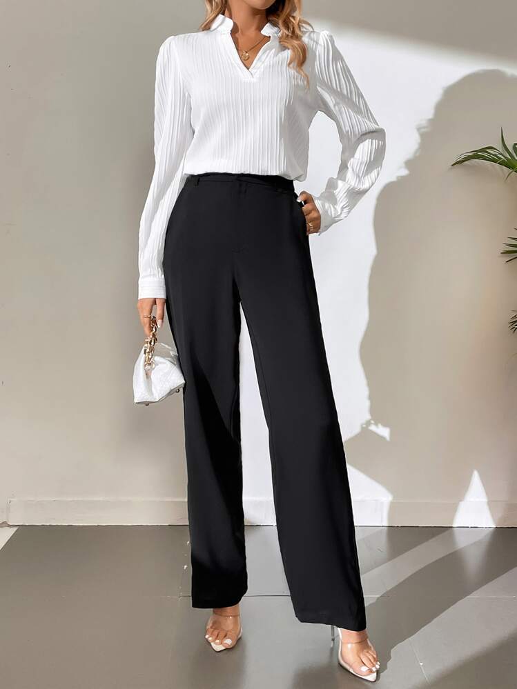 SHEIN Tall เสื้อเบลาส์ สีพื้น ปลอกคอหยัก พับ - สีขาว - ดู 5