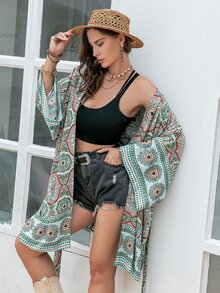Rusttydustty Kimono con estampado con cinturón - Verde - Ver 3