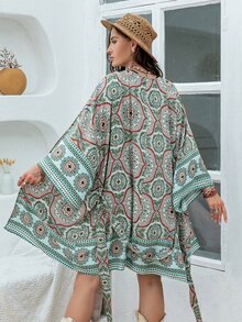 Rusttydustty Kimono con estampado con cinturón - Verde - Ver 6