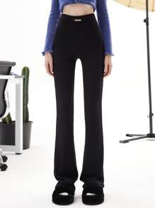 Pantalones acampanados unicolor - Negro - Ver 1