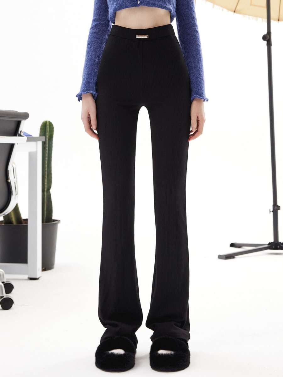 Pantalones acampanados unicolor - Negro - Ver 1