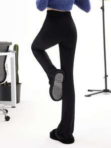 Pantalones acampanados unicolor - Negro - Ver 2