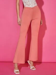 SHEIN BAE Solid Flare Leg Trousers - Coral Pink - View 4