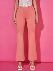SHEIN BAE Solid Flare Leg Trousers - Coral Pink - View 5