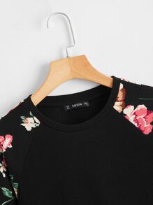 SHEIN LUNE Sudadera Con Mangas Raglán Y Estampado Floral De Talla Grande