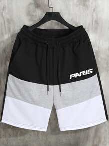 Manfinity Men Letter Graphic Colourblock Drawstring Waist Shorts - Multicolor - View 1