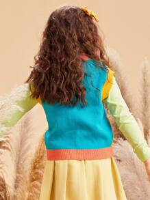 Chicas 1 pieza Cárdigan de chaleco con patrón de dibujos animados - Multicolor - Ver 2