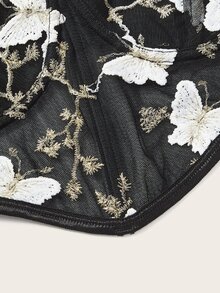 ROMWE Goth Butterfly Embroidery Mesh Cami Top Graphic Tees Women Tops - Black - View 4