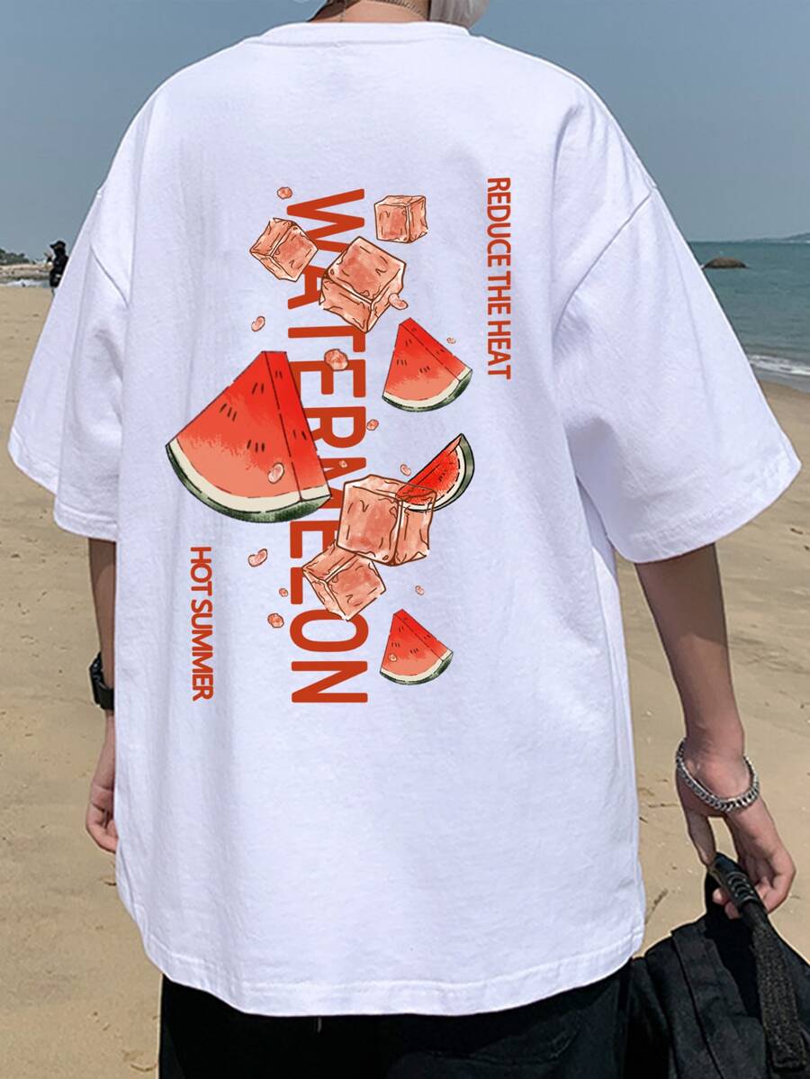 Claim Dot Dưa hấu In Áo thun Thả vai Cho nam giới - trắng - Xem 1