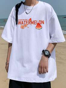 Claim Dot Dưa hấu In Áo thun Thả vai Cho nam giới - trắng - Xem 2