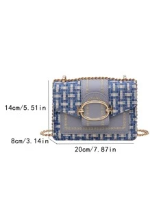Mini Plaid Pattern Tweed Soft Handbag, With Buckle Decor, Shoulder Square Bag/Chain Crossbody Flap Bag, Suitable For Daily Use - Multicolor - View 4