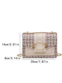 Mini Plaid Tweed Shoulder Bag, With Buckle Decor, Square Crossbody Flap Bag, With Chain, Suitable For Daily Use - Multicolor - View 4