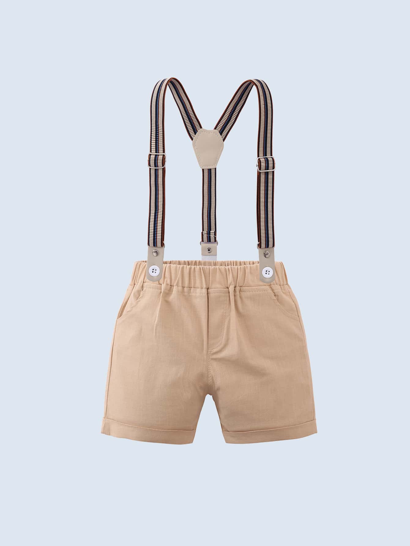 Bộ thời trang bé trai Túi Nơ trước Nút phía trước Khối Màu Sọc Giải trí - Nhiều màu - Xem 1