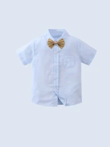 Bộ thời trang bé trai Túi Nơ trước Nút phía trước Khối Màu Sọc Giải trí - Nhiều màu - Xem 4