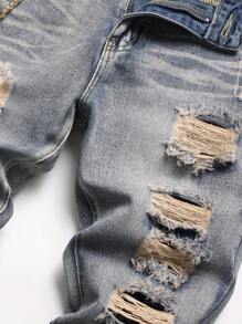 Men Play Card Embroidery Patched Jeans - Light Wash - View 4