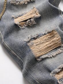 Men Play Card Embroidery Patched Jeans - Light Wash - View 5