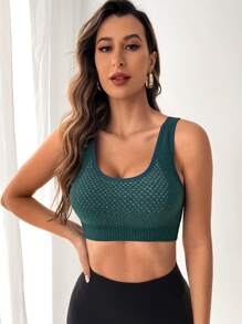 Yoga Basic Medium Support  Seamless Sports Bra - Dark Green - View 2