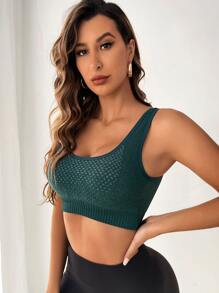 Yoga Basic Medium Support  Seamless Sports Bra - Dark Green - View 5