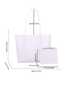 鱷魚壓紋單肩托特包附錢包 - 白色 - 查看 8