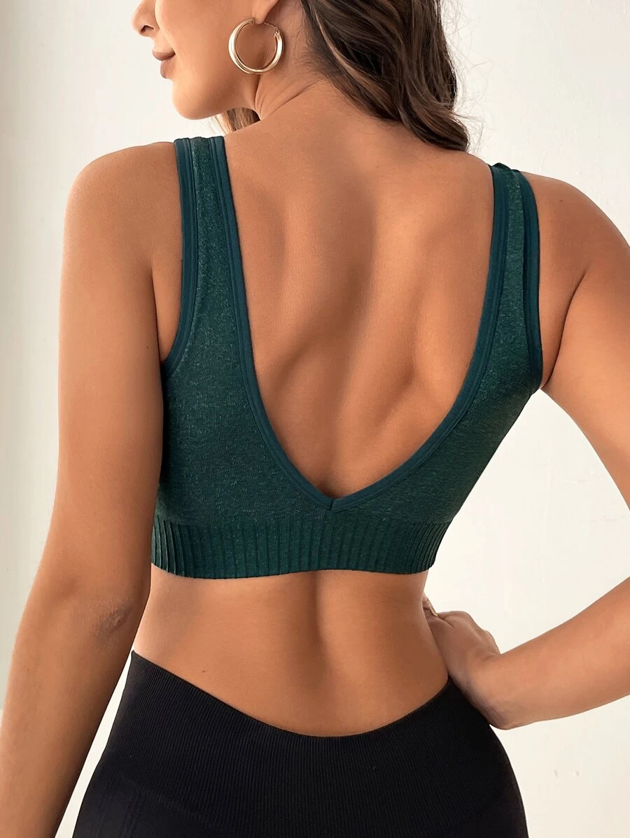 Yoga Basic Medium Support  Seamless Sports Bra - Dark Green - View 1