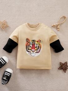 Yierying Đứa bé trai In hoa con hổ Tee 2 trong1 - Màu Khaki - Xem 1