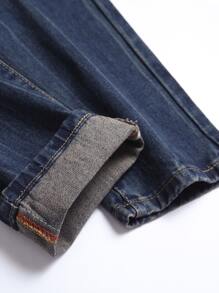 Pantalones vaqueros con bolsillos con cremallera y rotos para hombre - Azul lavado oscuro - Ver 3