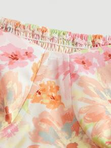 SHEIN MOD Floral Print Ruched Elegant Puff Sleeve Dress - Multicolor - View 3