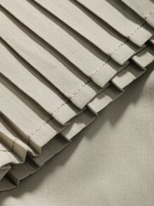 DAZY Solid Curved Hem Pleated Cuff Shirt - Khaki - View 3