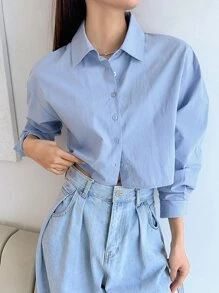 DAZY 垂墜肩鈕扣前衣 - 藍色 - 查看 8